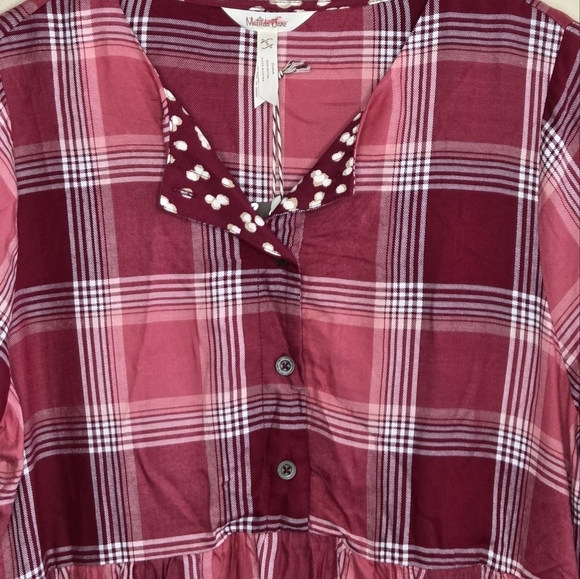 NWT Matilda Jane | Red Pink Plaid Long Sleeve Dress Buttons to Waist Size Small - Picture 3 of 9
